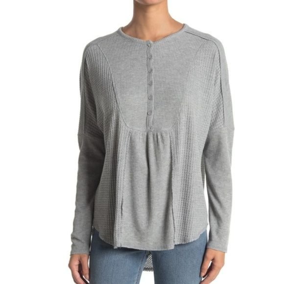 GIBSONLOOK Nordstrom Mixed Rib Waffle Knit Henley Top - NWT Grey - Picture 1 of 3